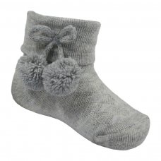 S10-G: Grey Pom Pom Ankle Socks (0-24 Months)
